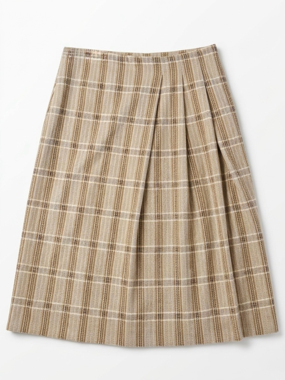 Brown Tan Beige Plaid Midi Skirt - Large - Academia Cottagecore Autumn Fall